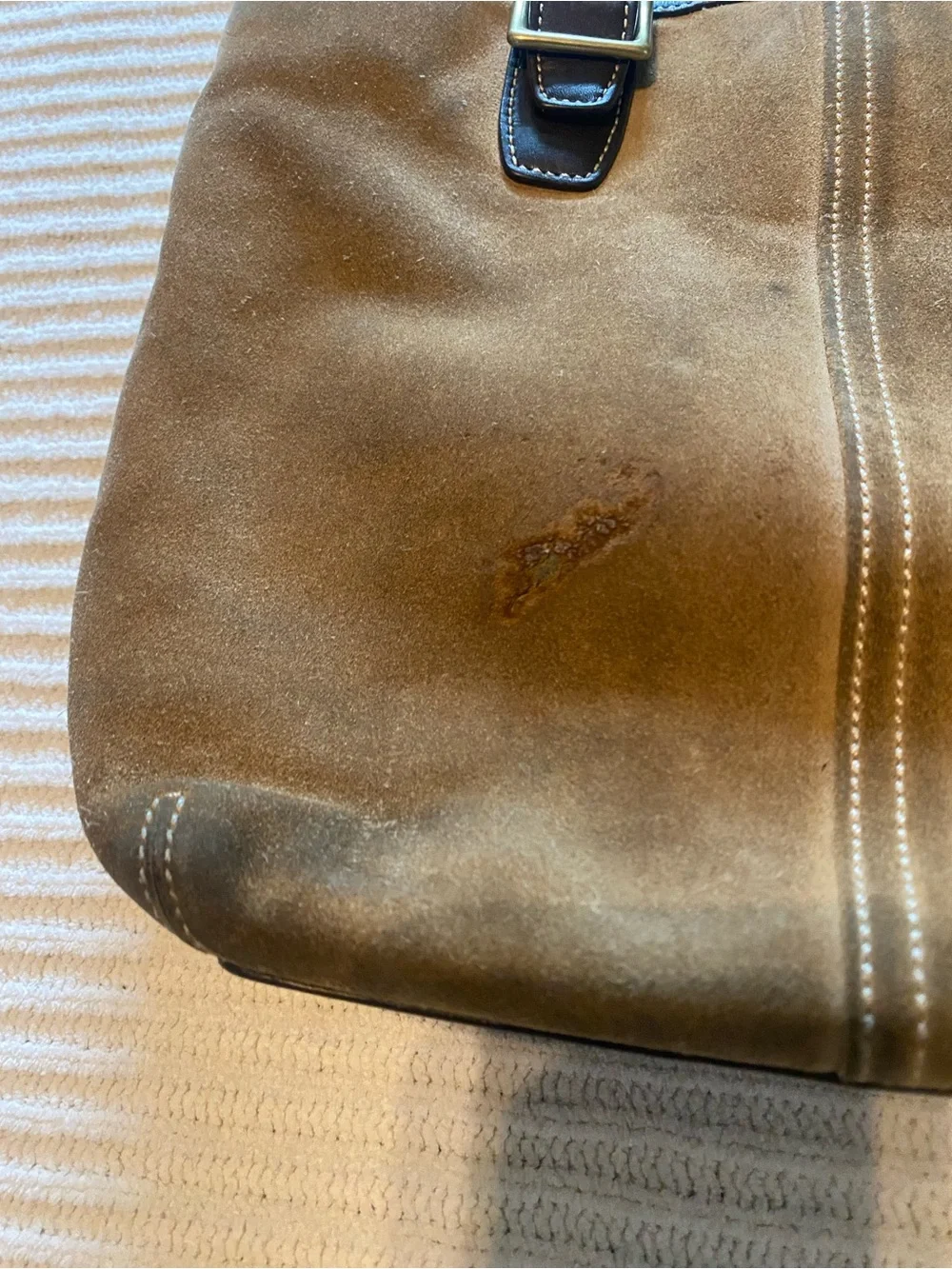 Coach Brown Suede Tote with Dark Brown Leather Straps and Brass Hardware